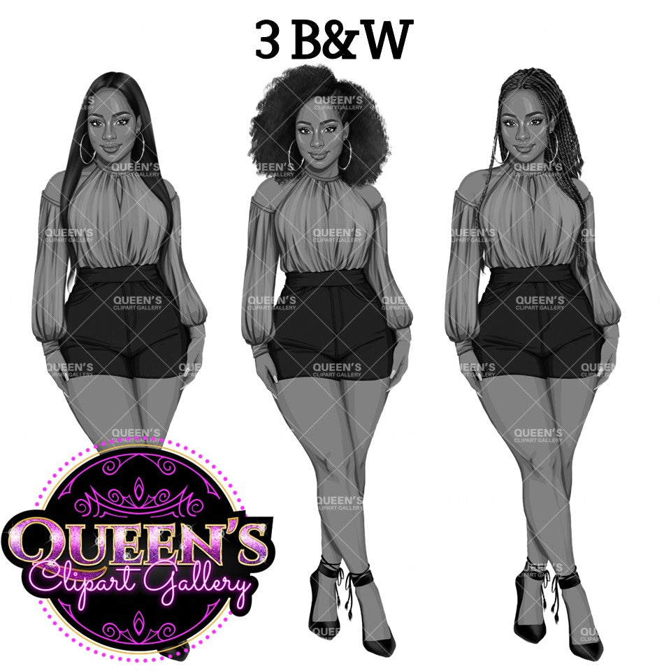 Girl boss | Lady boss | Afro girl clipart | Fashion girl clipart | Fashion illustration | Curvy girl | Woman in shorts | African American Woman