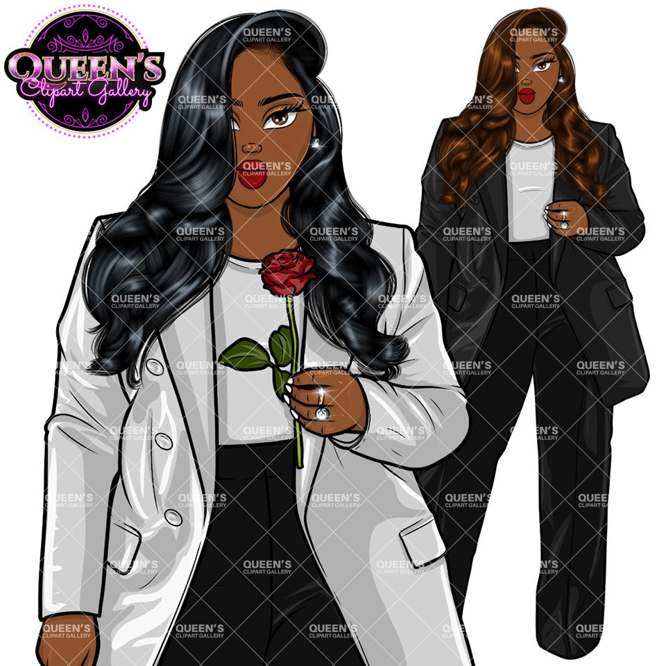 Fashion Clipart | Black Girl Magic Clipart | Black Girl Clipart | Afro Girl Clipart | Afro Woman | Valentine Rose Clipart | Rose Clipart