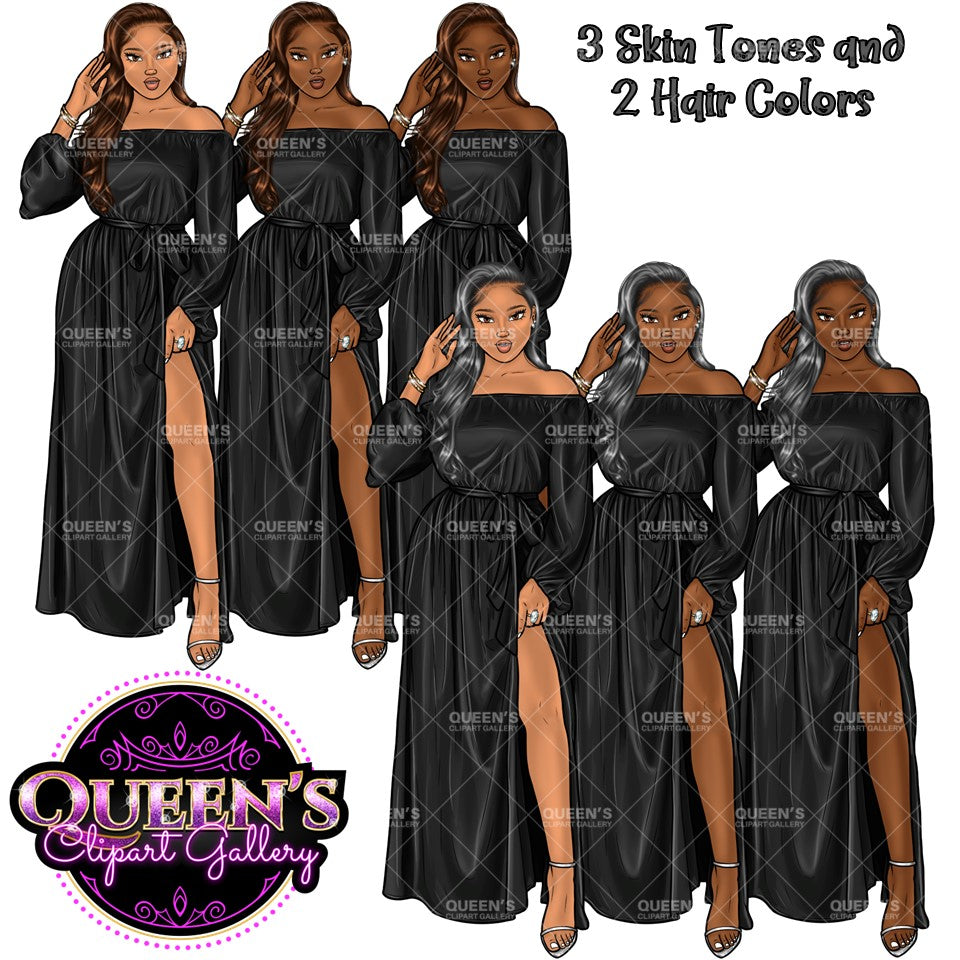 Woman in Dress, Afro Woman Clipart, Fashion Girl Clipart, Fashion Illustration Clipart, Black Girl Magic, Girl Boss, Planner Girl Clipart