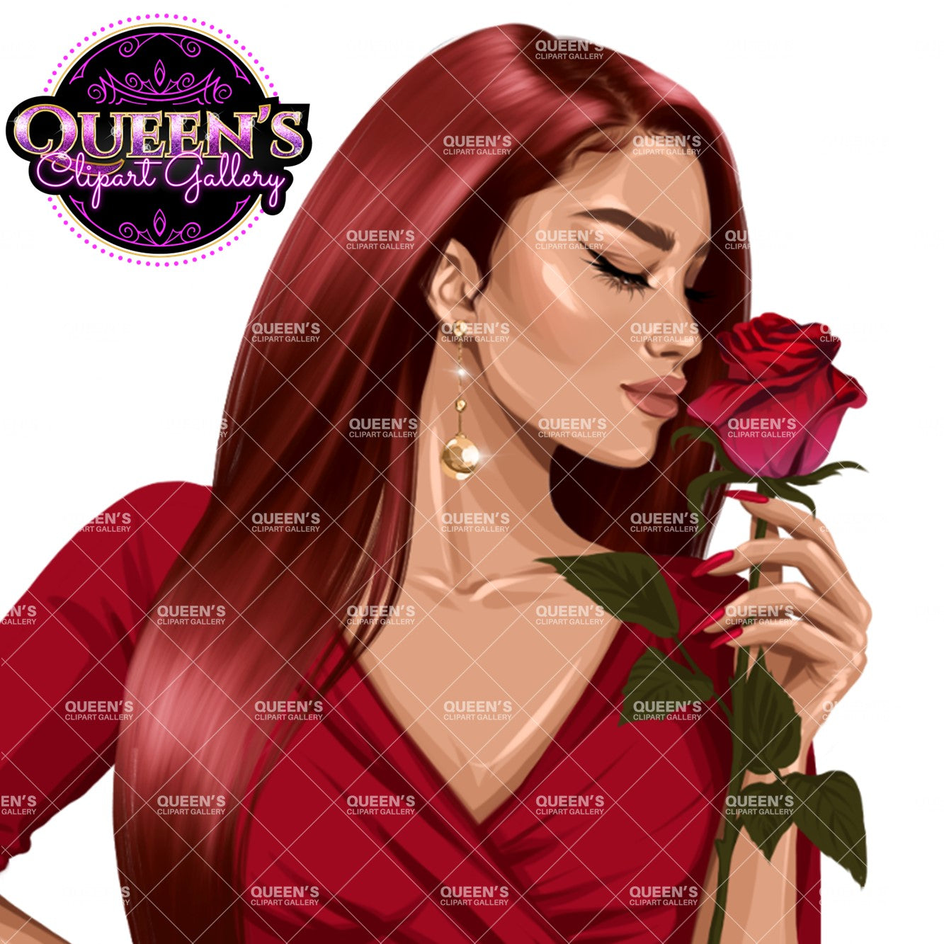 Valentine's Day rose, Woman in red dress, Valentine clipart, Fashion Illustration, Fashion girl png, Red rose, Love, Girl boss planner