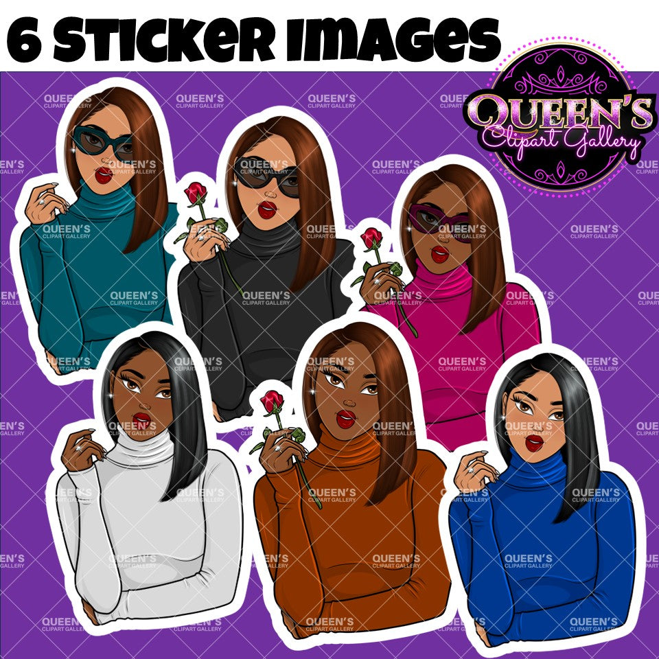 Fashion Clipart | Black Girl Magic Clipart | Black Girl Clipart | Afro Girl Clipart | Afro Woman | Valentine Rose Clipart | Rose Clipart