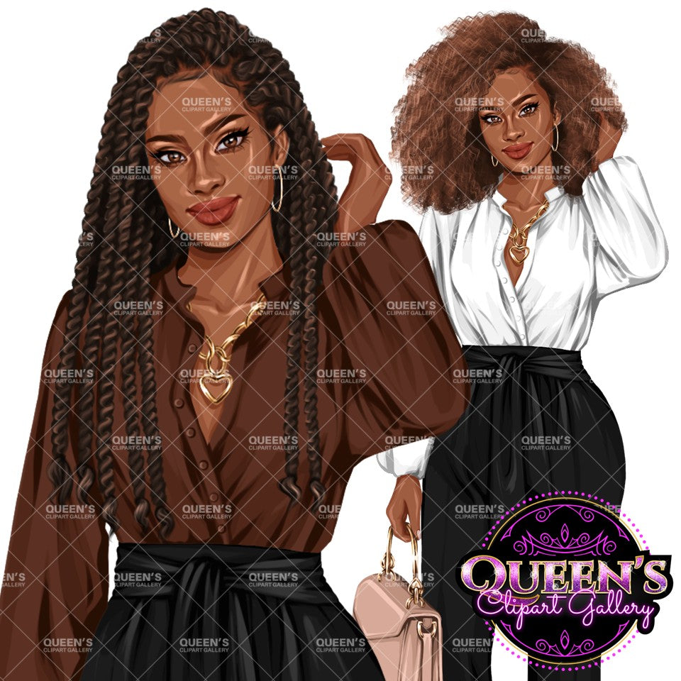 Boss Lady PNG Clipart Bundle | Stylish Business Women Clipart | Fashion Girl Graphics for Branding, Logos, Digital Products | African American Woman Clipart