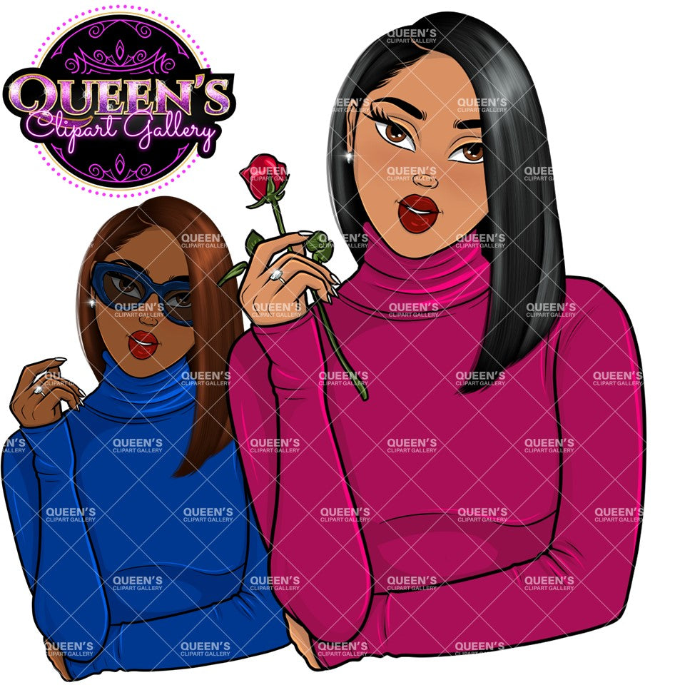 Fashion Clipart | Black Girl Magic Clipart | Black Girl Clipart | Afro Girl Clipart | Afro Woman | Valentine Rose Clipart | Rose Clipart