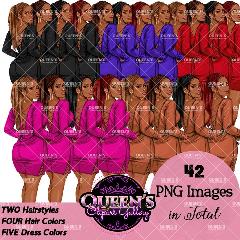 Back view, Red dress, Elegant woman, Fashion girl clipart, Fashion illustration clipart, Black girl magic, Woman in dress, Curvy woman png