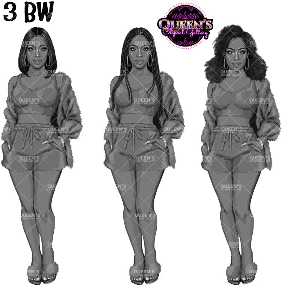 Pajama Girl Clipart PNG | Afro Woman Sleepwear Clipart | Cozy Loungewear Woman Illustration | Black Woman Pajama PNG