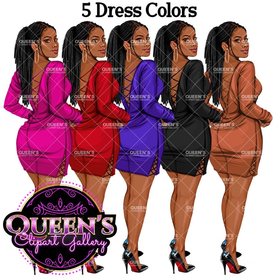 Back view, Red dress, Elegant woman, Fashion girl clipart, Fashion illustration clipart, Black girl magic, Woman in dress, Curvy woman png