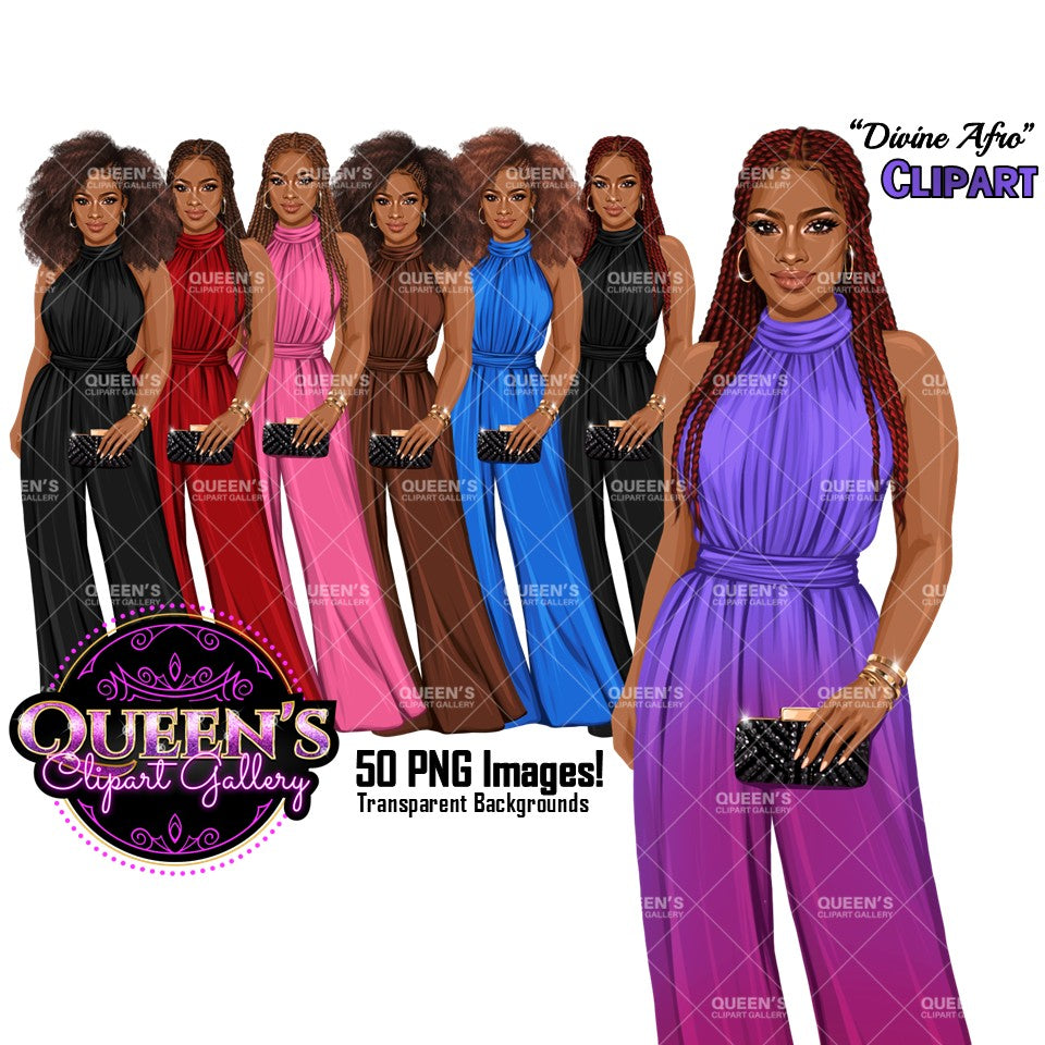 Black Woman Clipart PNG | Afro Woman Clipart | Black Girl Fashion Clipart | Elegant Woman Illustration | African American Woman PNG