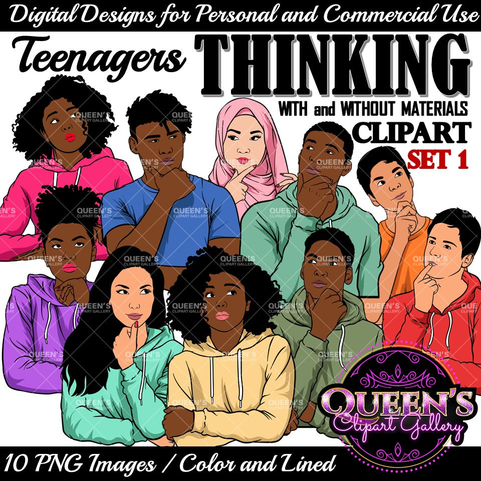 Teenagers thinking, Male Teen Clipart, Female Teen Clipart, Teenager Girl Clipart, Teenager Boy Clipart, Student Boy Clipart, Teens, Student