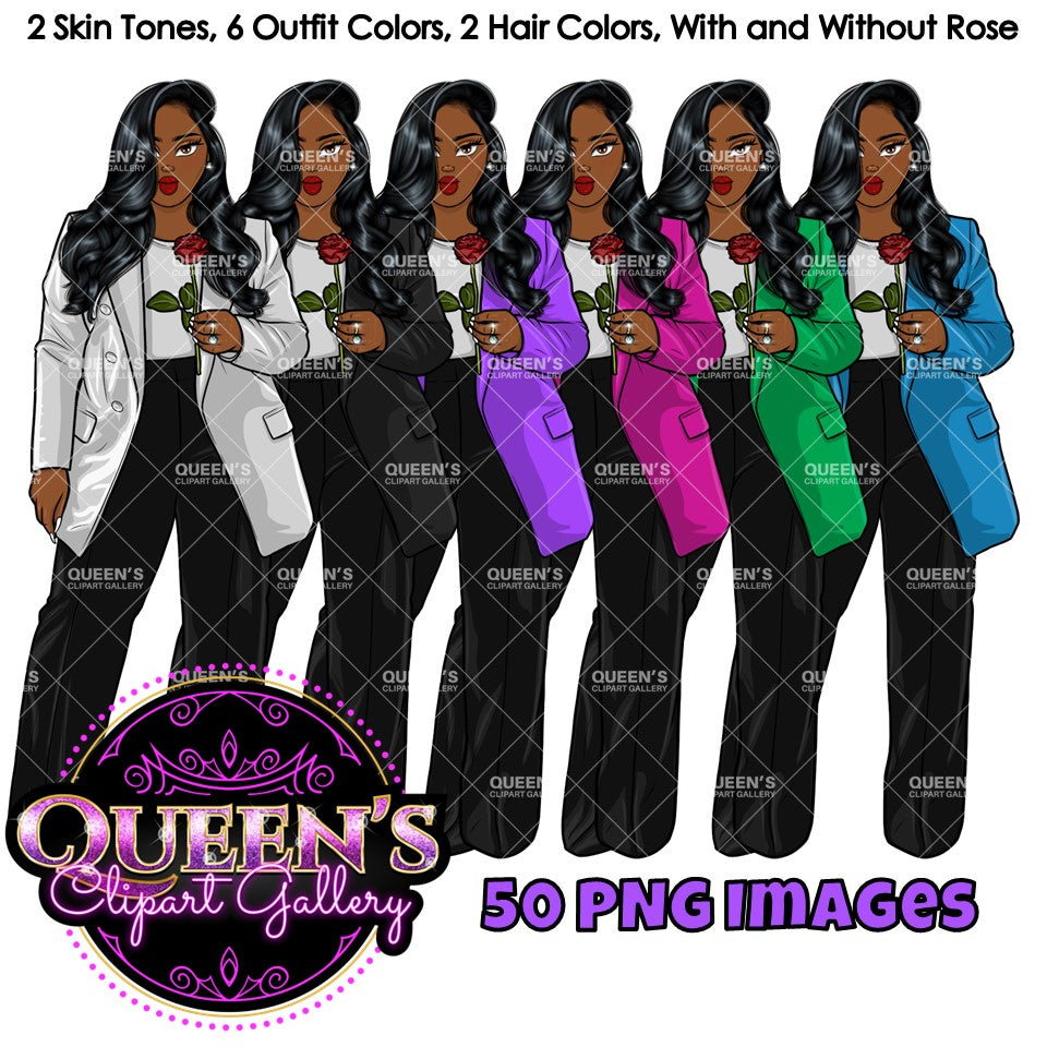 Fashion Clipart | Black Girl Magic Clipart | Black Girl Clipart | Afro Girl Clipart | Afro Woman | Valentine Rose Clipart | Rose Clipart