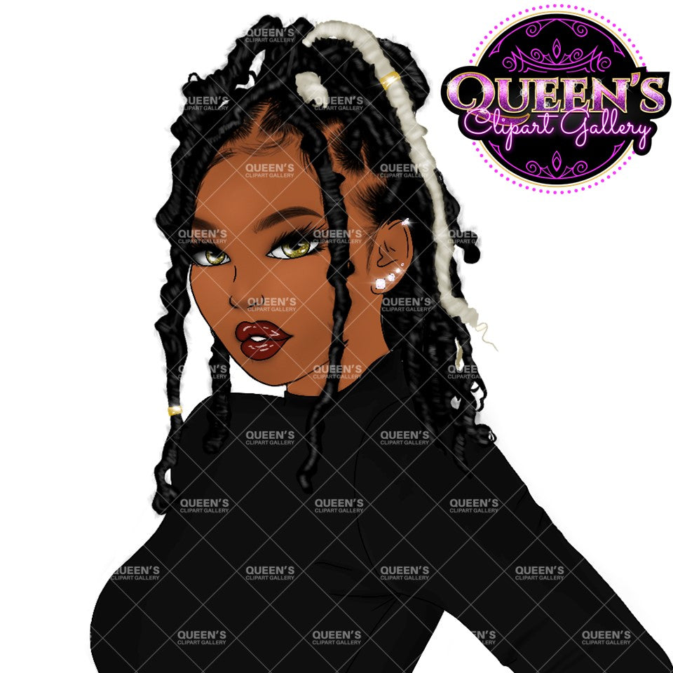 Black Woman Clipart PNG | Locs Girl Clipart | Natural Hair PNG | Afro Woman Illustration | Fashion Girl