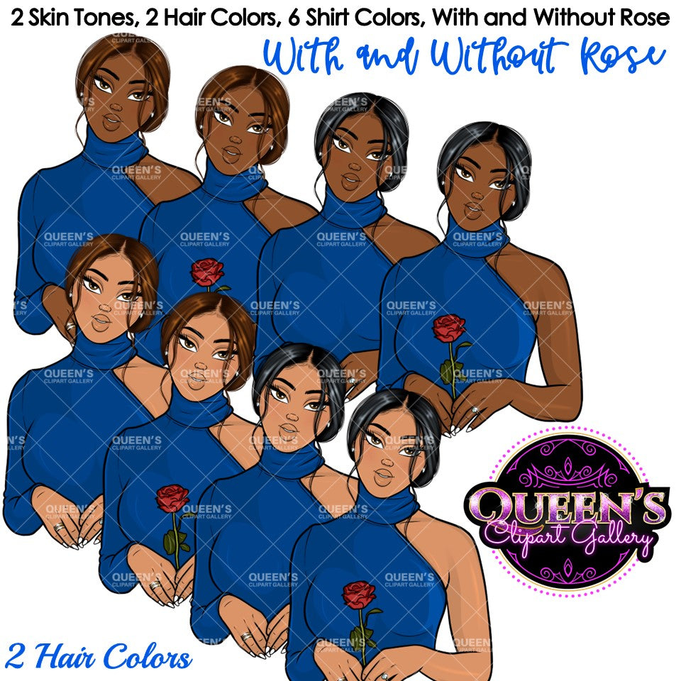 Fashion Clipart | Black Girl Magic Clipart | Black Girl Clipart | Afro Girl Clipart | Afro Woman | Valentine Rose Clipart | Rose Clipart