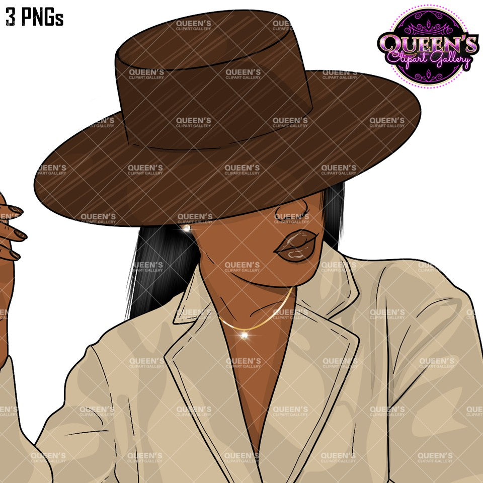 Black Woman Hat Clipart PNG | Fashion Woman Clipart | Afro Woman Illustration | Black Woman Clipart | Black Girl Magic Clipart