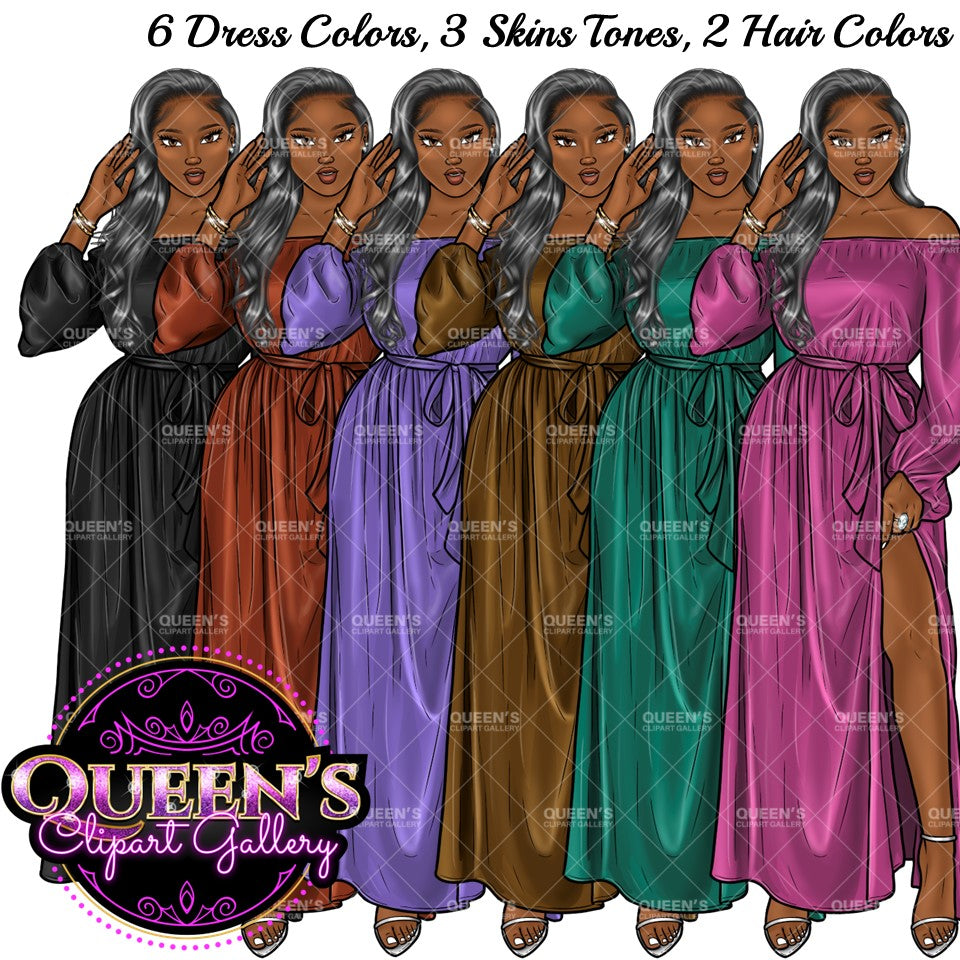 Woman in Dress, Afro Woman Clipart, Fashion Girl Clipart, Fashion Illustration Clipart, Black Girl Magic, Girl Boss, Planner Girl Clipart