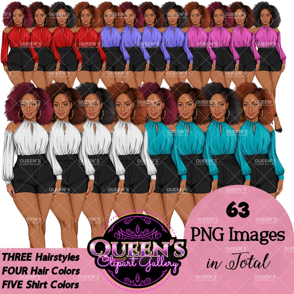 Girl boss | Lady boss | Afro girl clipart | Fashion girl clipart | Fashion illustration | Curvy girl | Woman in shorts | African American Woman