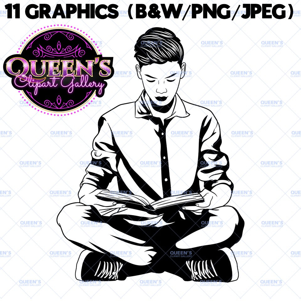 Teens Reading | Teenagers | Back to School | Teens Reading | Reading Clipart | Books Clipart | Reading Clipart