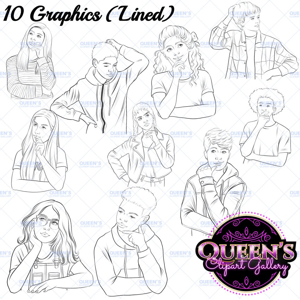 Teens Thinking Clipart, Teenager Clipart, Back to school, Teenagers, Teens Clipart, High School Students Clipart, School Clipart, Clipart