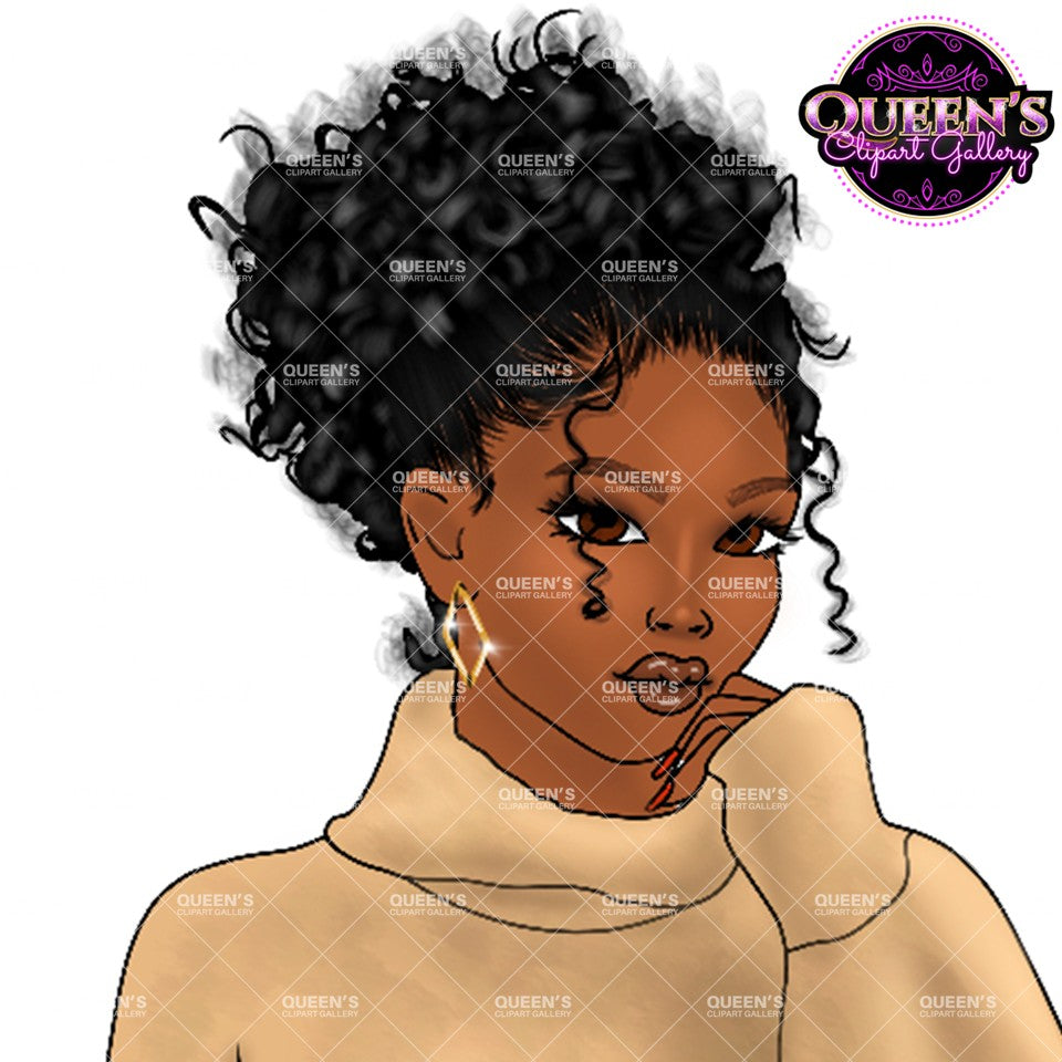 Black Woman Fashion Clipart PNG | African American Woman Clipart | Curly Hair Girl PNG | Fashion Illustration | Fashion Girl Clipart