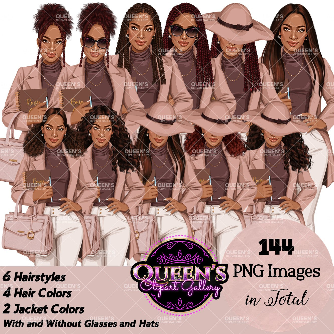 Planner girl clipart, Afro girl clipart, Lady boss clipart, Girl boss clipart, Fashion girl, African American woman, Business woman clipart