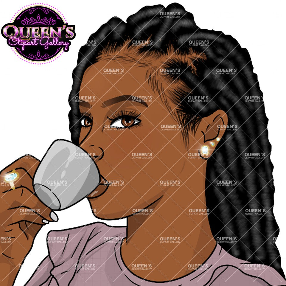 Tea Lover Clipart PNG | Black Woman Tea Clipart | Coffee and Tea Girl PNG | Cozy Woman Illustration | Cozy Aesthetic Clipart