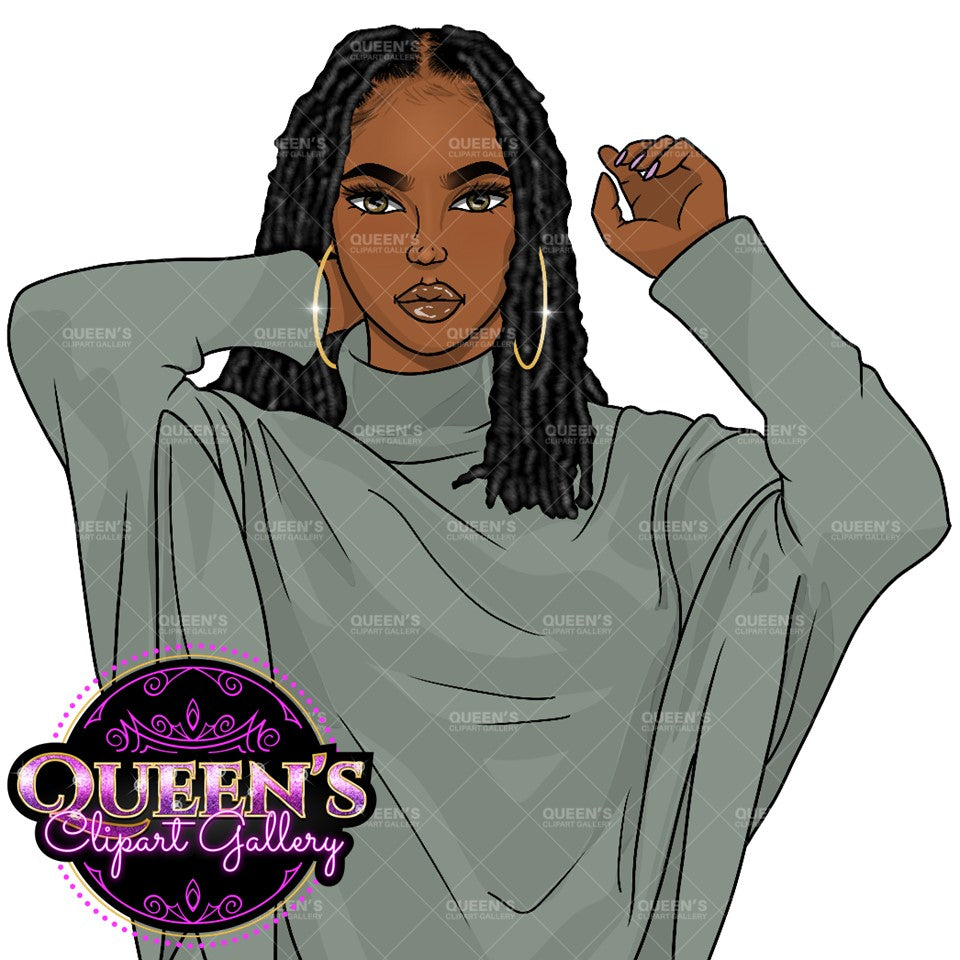 Black Woman Clipart | Cozy Fashion Clipart | Afro Woman Clipart | Loungewear Woman PNG | Fashion Illustration