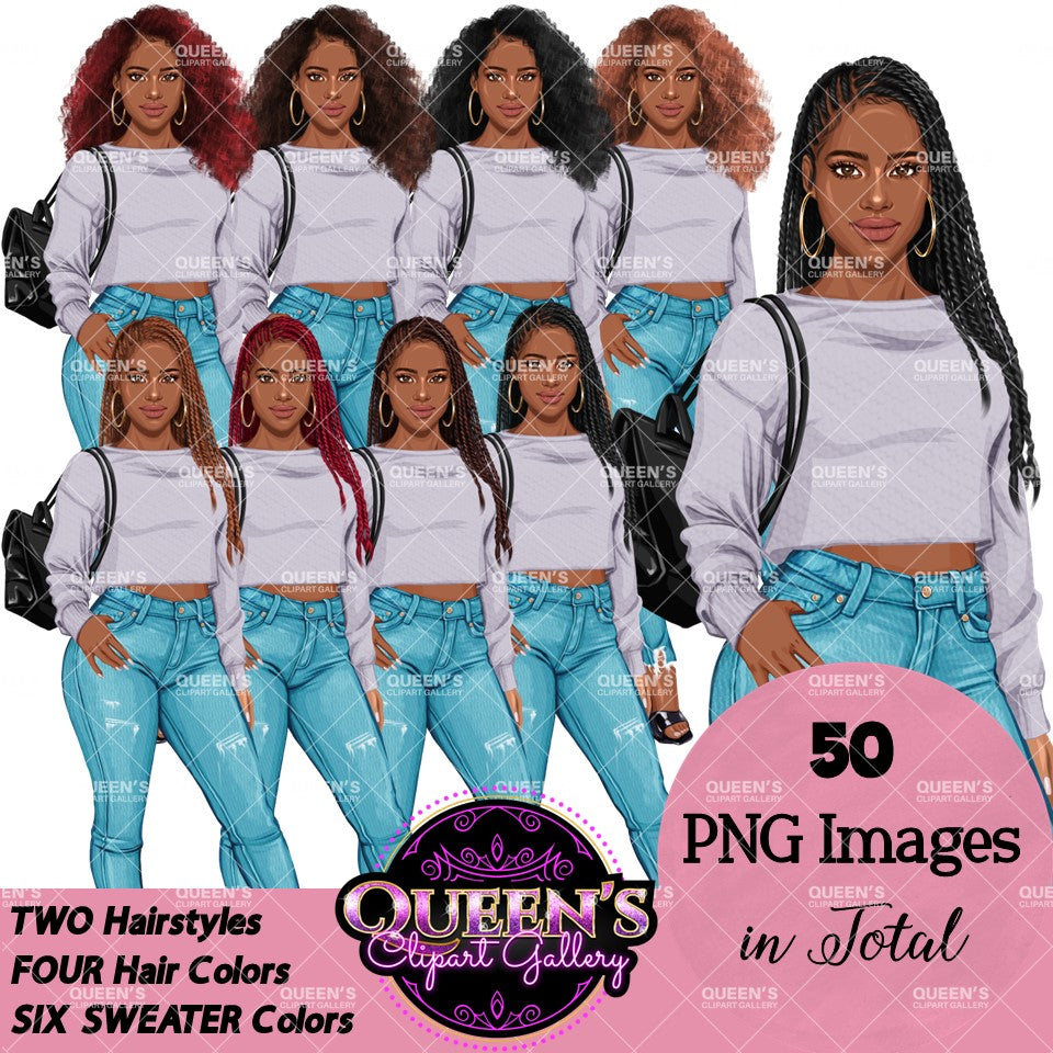 Denim jeans Afro girl, Afro girl clipart, Teenager clipart, Fashion girl clipart, Fashion illustration, Teen Afro girl, Denim Girl Clipart