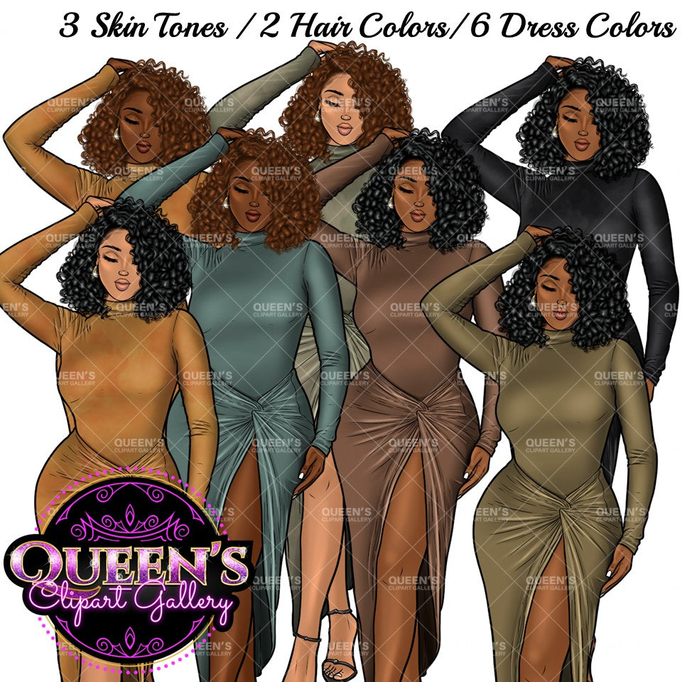 Afro Girl Clipart, Afro Woman Clipart, Fashion Girl Clipart, Fashion Illustration Clipart, Black Girl Magic, Girl Boss, African American