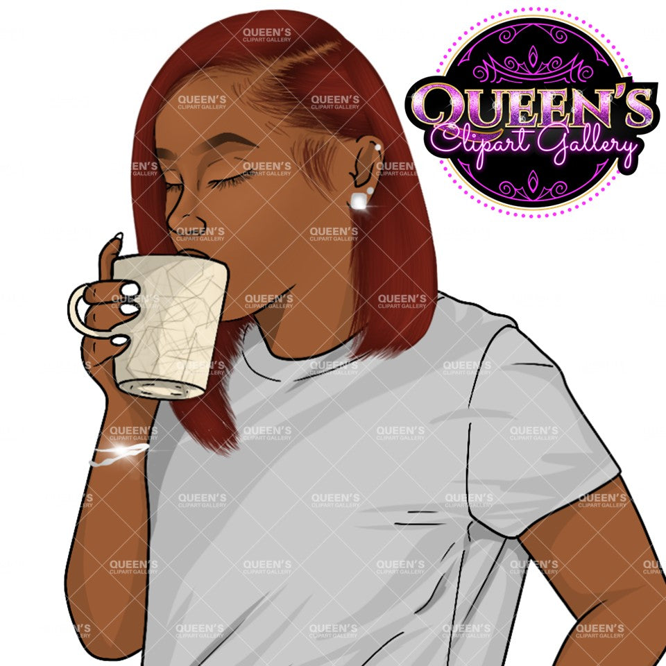 Afro girl clipart, Black woman clipart, Black girl magic, Fashion girl clipart, Woman drinks coffee, Black girl png, Relax at home, Coffee