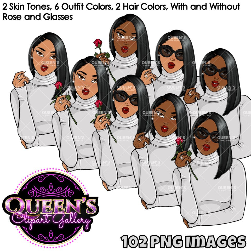 Fashion Clipart | Black Girl Magic Clipart | Black Girl Clipart | Afro Girl Clipart | Afro Woman | Valentine Rose Clipart | Rose Clipart