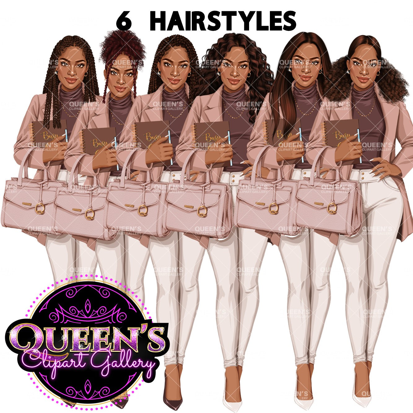 Planner girl clipart, Afro girl clipart, Lady boss clipart, Girl boss clipart, Fashion girl, African American woman, Business woman clipart