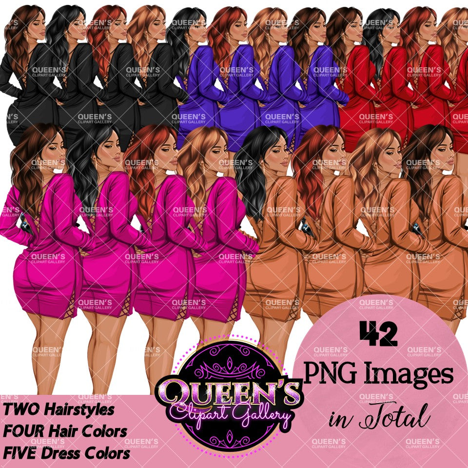 Back view, Red dress, Elegant woman, Fashion girl clipart, Fashion illustration clipart, Black girl magic, Woman in dress, Curvy woman png