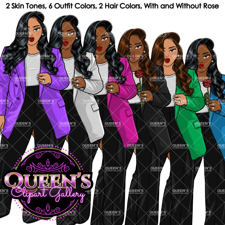 Fashion Clipart | Black Girl Magic Clipart | Black Girl Clipart | Afro Girl Clipart | Afro Woman | Valentine Rose Clipart | Rose Clipart