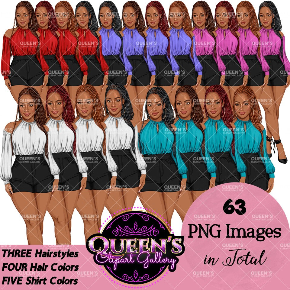 Girl boss | Lady boss | Afro girl clipart | Fashion girl clipart | Fashion illustration | Curvy girl | Woman in shorts | African American Woman