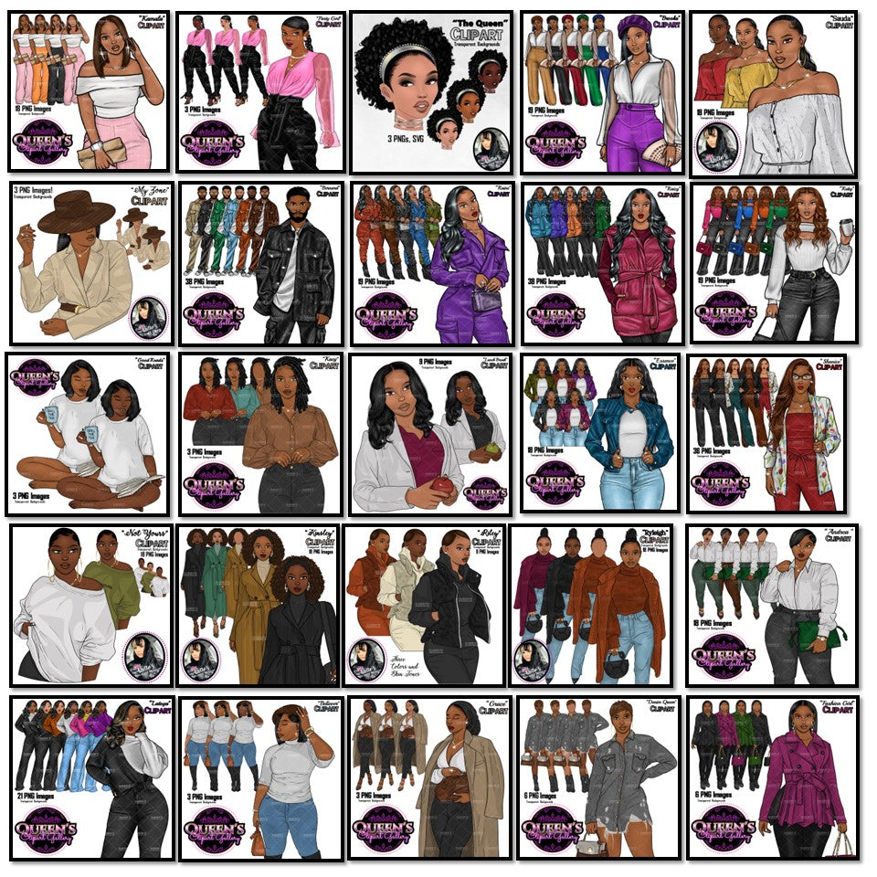 Afro girl clipart | Black girl clipart | Fashion clipart | Black woman clipart | Black girl magic | African American Art