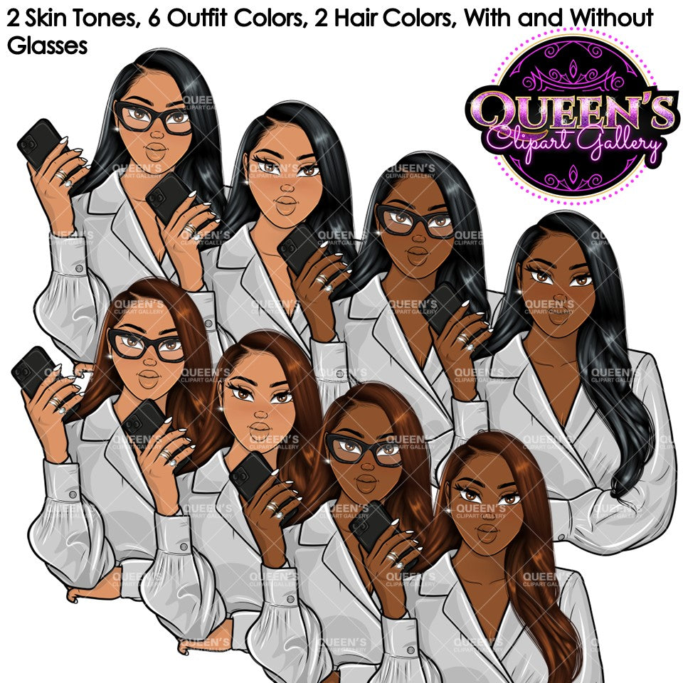 Fashion Clipart | Black Girl Magic Clipart | Black Girl Clipart | Afro Girl Clipart | Afro Woman | Phone Clipart | Cellphone | Stickers