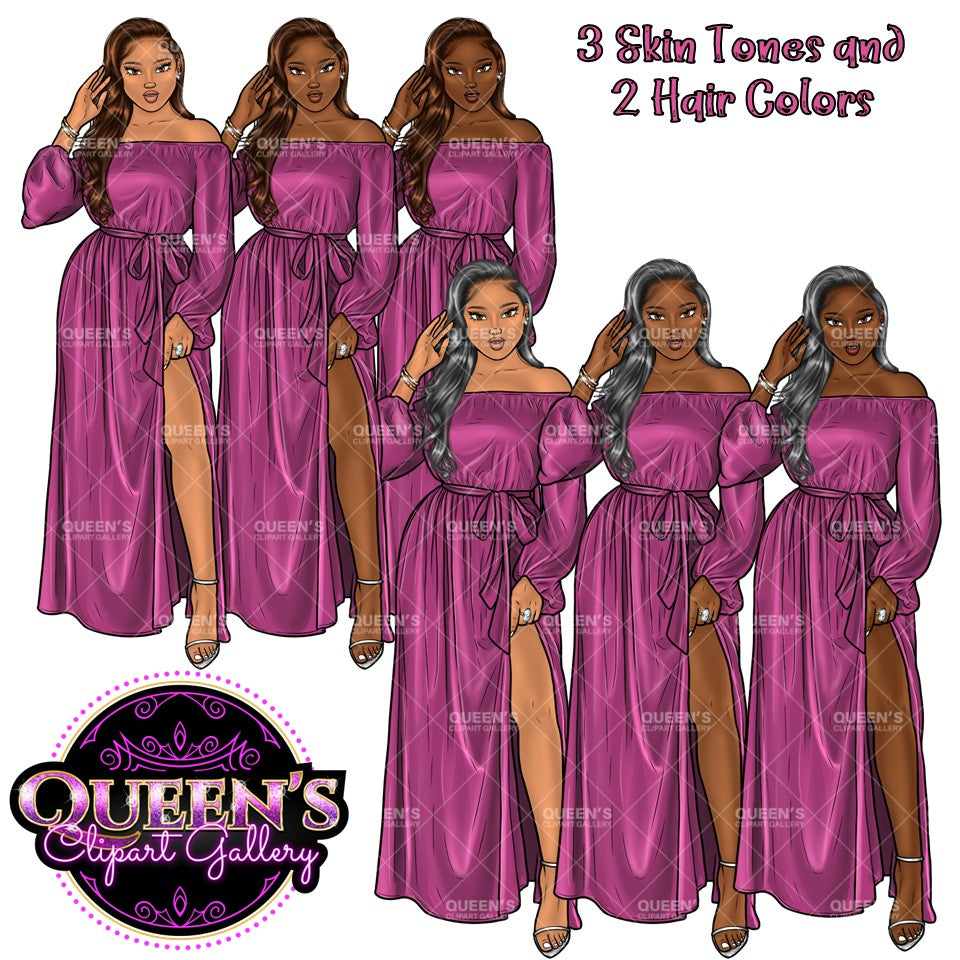 Woman in Dress, Afro Woman Clipart, Fashion Girl Clipart, Fashion Illustration Clipart, Black Girl Magic, Girl Boss, Planner Girl Clipart