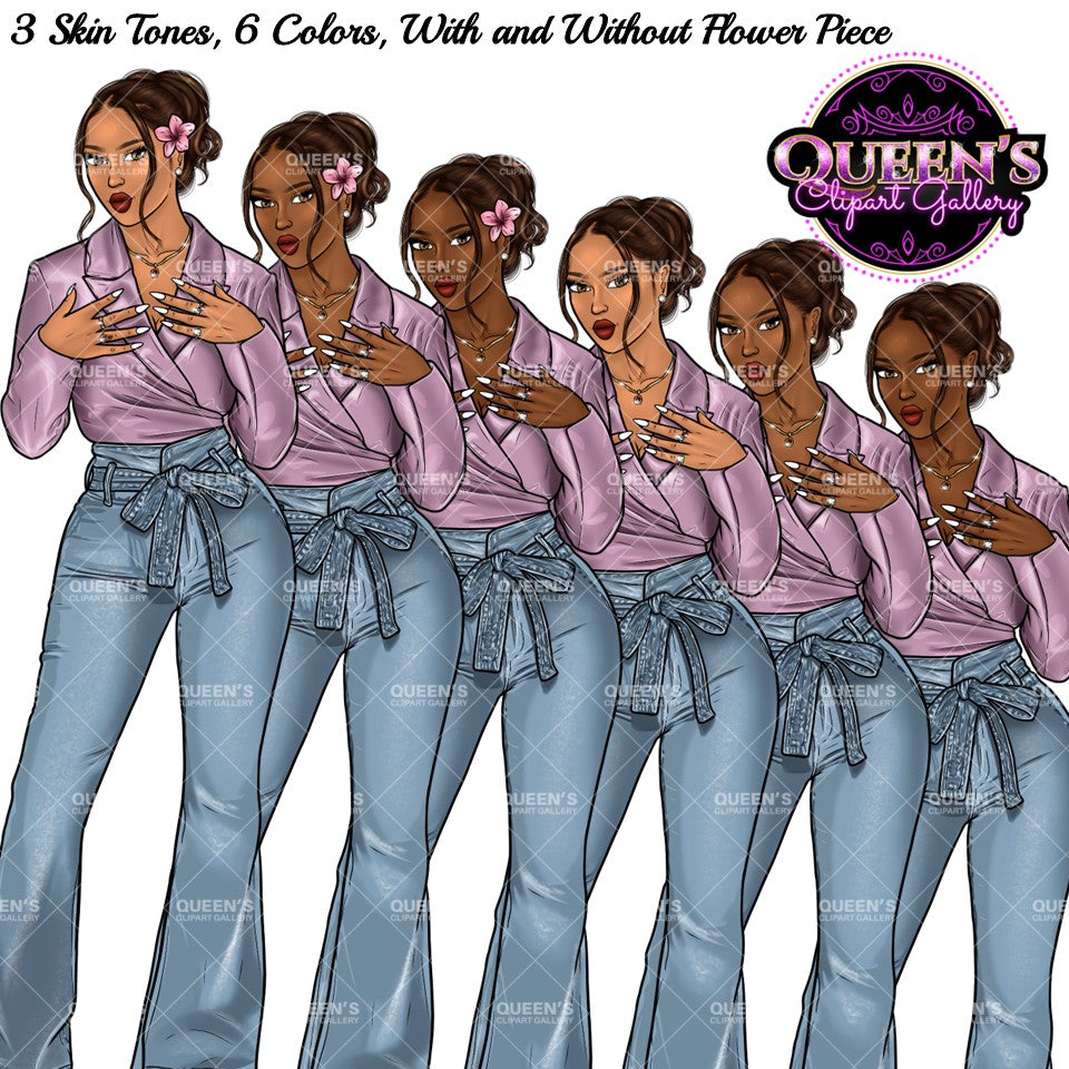 Denim girl clipart, Black girl magic, Fashion girl clipart, African American woman, Afro girl clipart, Girl boss, Fashion illustration, Boss lady