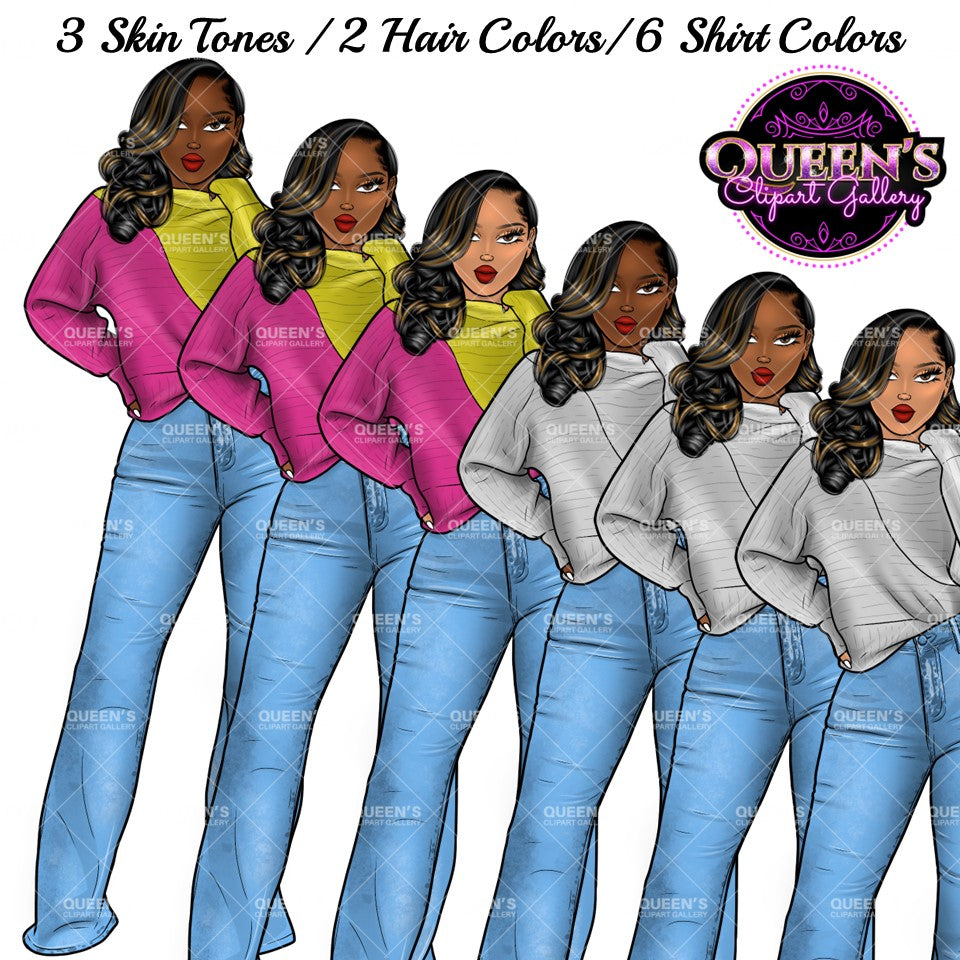 Afro Girl Clipart, Afro Woman Clipart, Fashion Girl Clipart, Fashion Illustration Clipart, Black Girl Magic, Girl Boss, African American