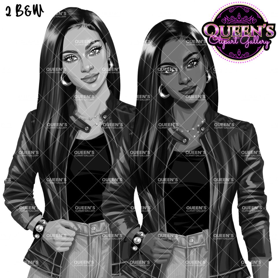 Curvy Denim Girl, Jeans Girl Clipart, Curvy girl, Woman clipart, Fashion girl clipart, Girl boss clipart, Fashion woman, Leather Jacket