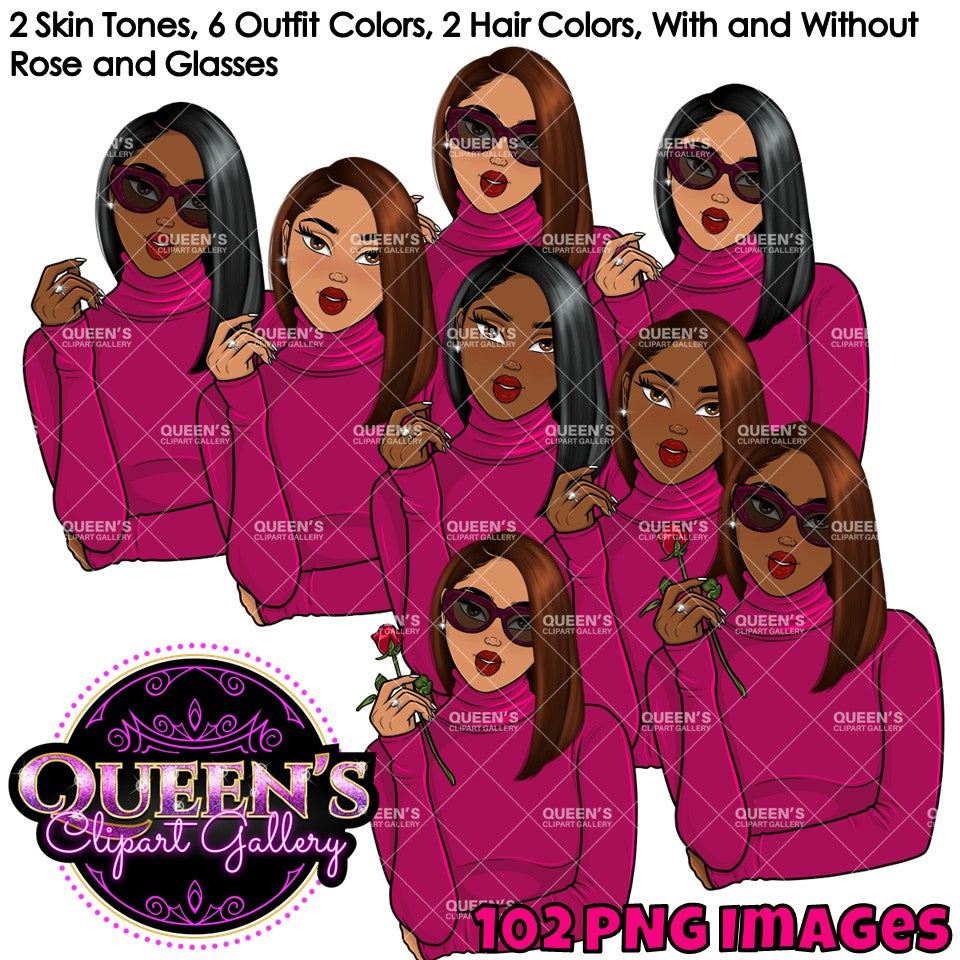 Fashion Clipart | Black Girl Magic Clipart | Black Girl Clipart | Afro Girl Clipart | Afro Woman | Valentine Rose Clipart | Rose Clipart