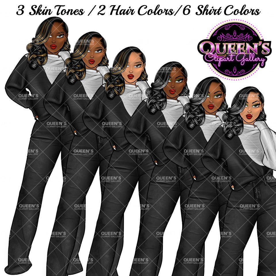 Afro Girl Clipart, Afro Woman Clipart, Fashion Girl Clipart, Fashion Illustration Clipart, Black Girl Magic, Girl Boss, African American
