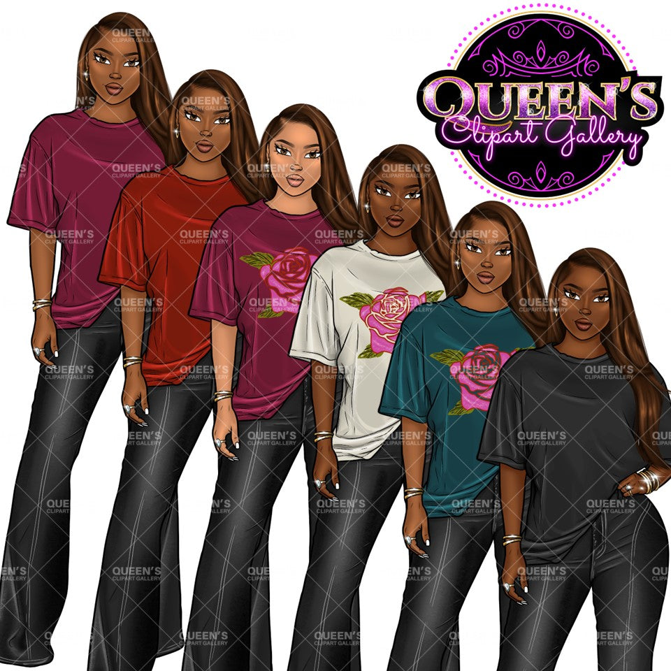 Afro Girl Clipart, Afro Woman Clipart, Fashion Girl Clipart, Fashion Illustration Clipart, Black Girl Magic, Girl Boss, African American