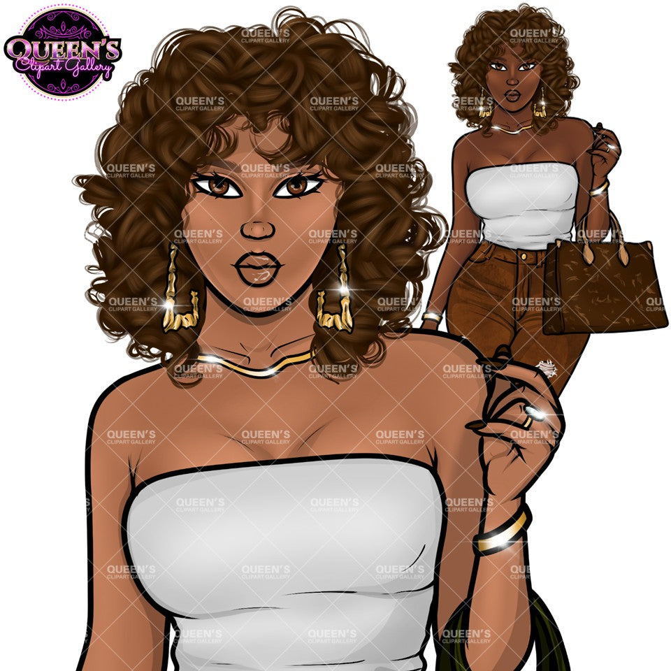 Black Woman Fashion Clipart | Curvy Woman PNG | Afro Woman Clipart | Fashion Girl Illustration | Curly Hair Girl Illustration
