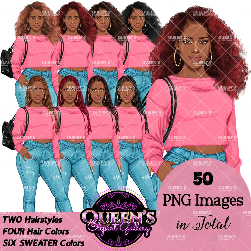 Denim jeans Afro girl, Afro girl clipart, Teenager clipart, Fashion girl clipart, Fashion illustration, Teen Afro girl, Denim Girl Clipart
