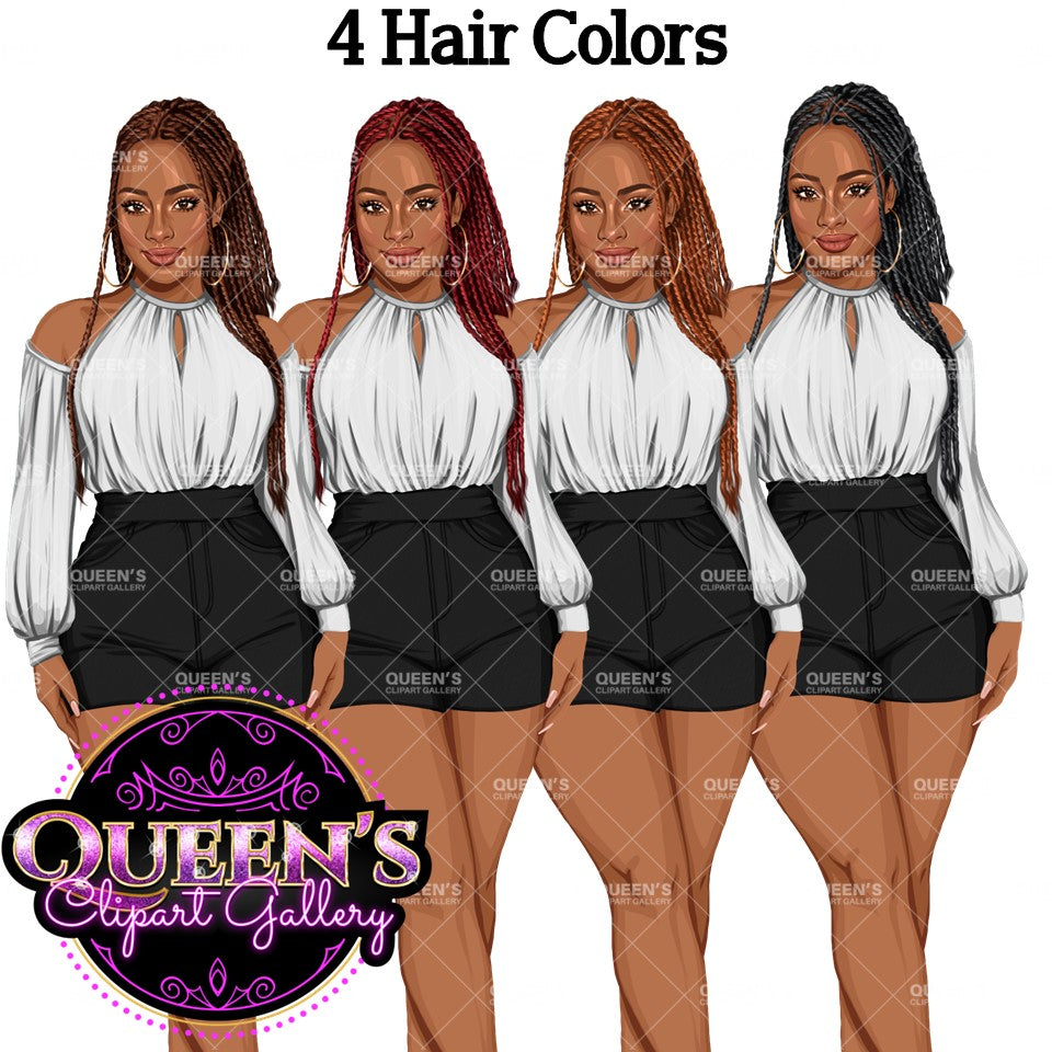 Girl boss | Lady boss | Afro girl clipart | Fashion girl clipart | Fashion illustration | Curvy girl | Woman in shorts | African American Woman