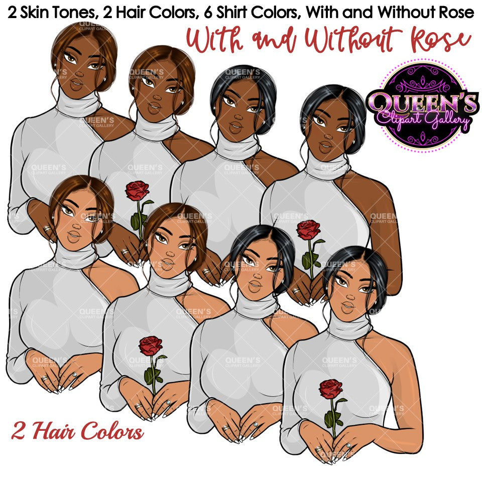 Fashion Clipart | Black Girl Magic Clipart | Black Girl Clipart | Afro Girl Clipart | Afro Woman | Valentine Rose Clipart | Rose Clipart