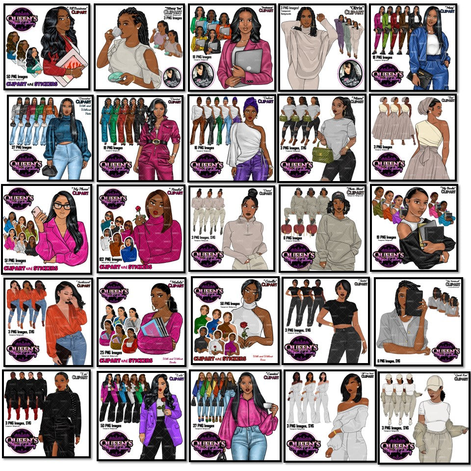 Afro girl clipart | Black girl clipart | Fashion clipart | Black woman clipart | Black girl magic | African American Art