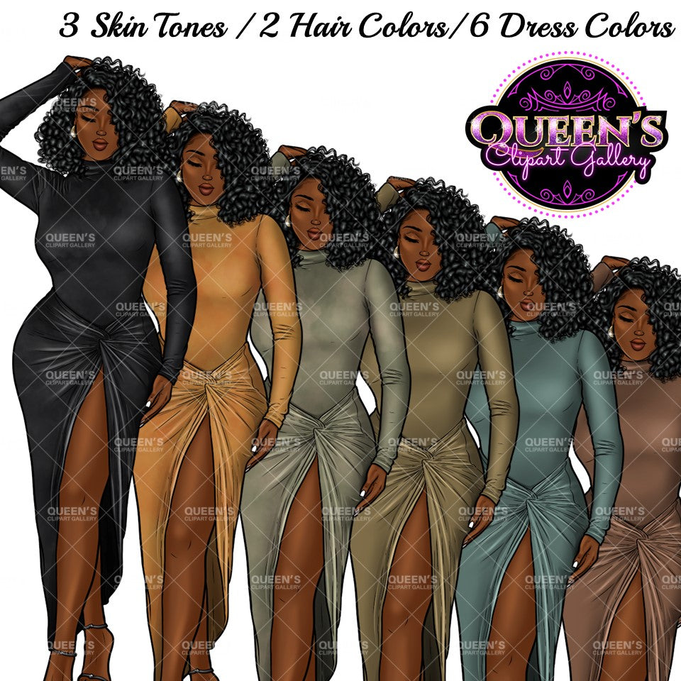 Afro Girl Clipart, Afro Woman Clipart, Fashion Girl Clipart, Fashion Illustration Clipart, Black Girl Magic, Girl Boss, African American