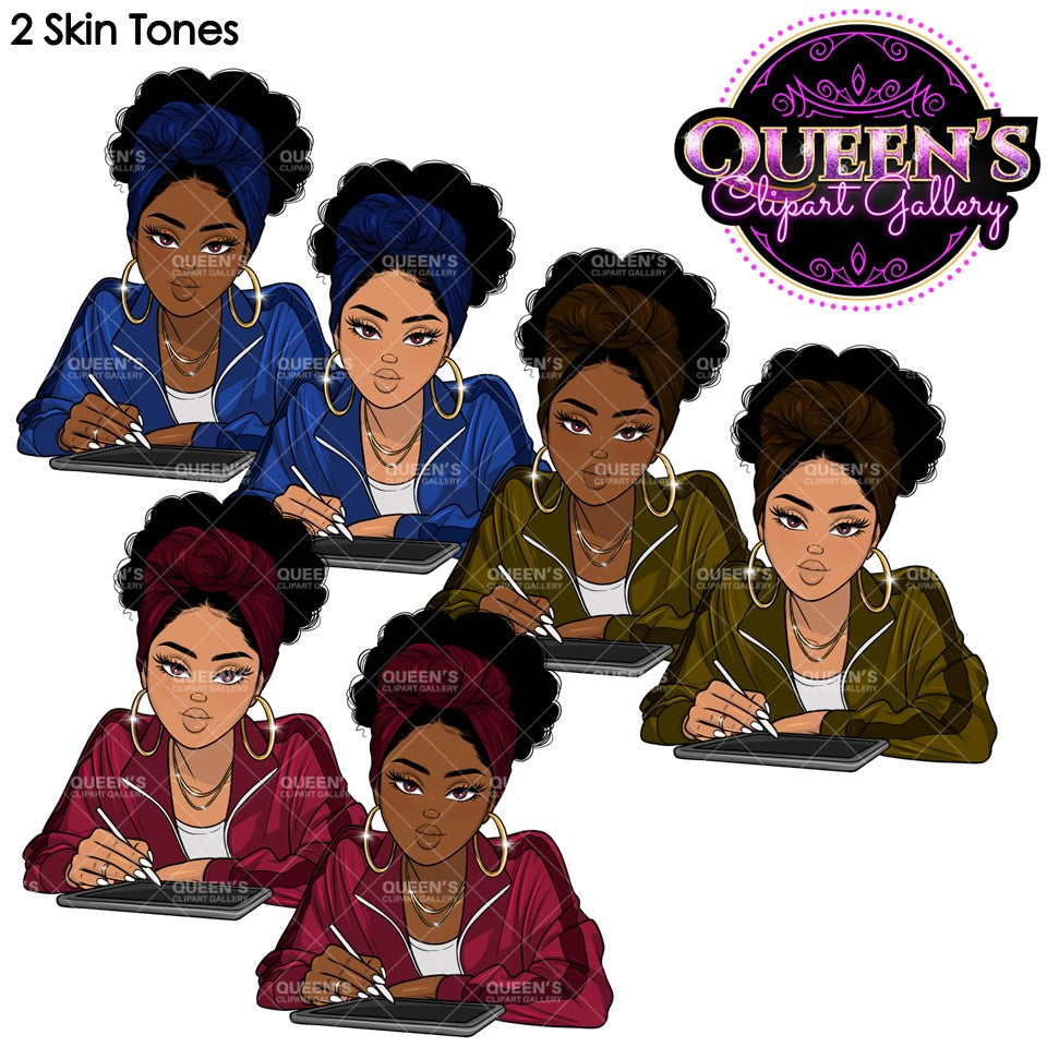 Fashion Clipart | Black Girl Magic Clipart | Black Girl Clipart | Afro Girl Clipart | Afro Woman | Technology Clipart | Girl Boss Clipart