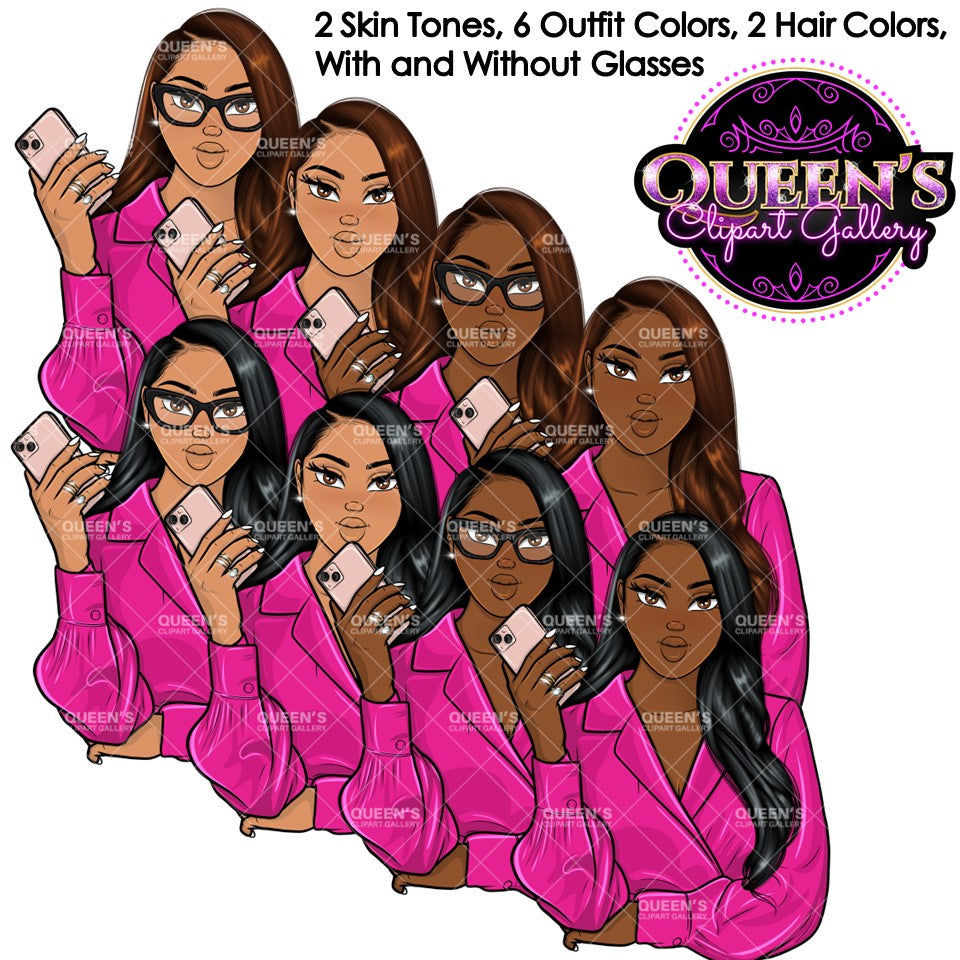 Fashion Clipart | Black Girl Magic Clipart | Black Girl Clipart | Afro Girl Clipart | Afro Woman | Phone Clipart | Cellphone | Stickers