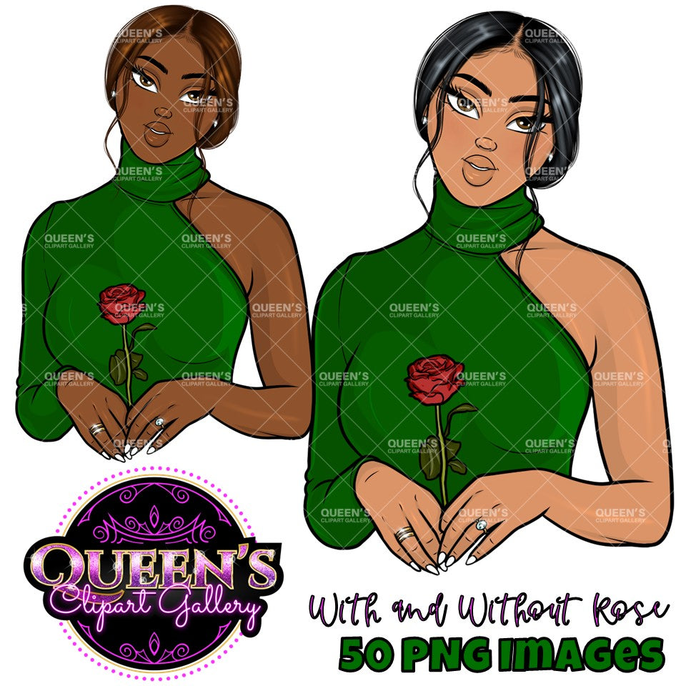 Fashion Clipart | Black Girl Magic Clipart | Black Girl Clipart | Afro Girl Clipart | Afro Woman | Valentine Rose Clipart | Rose Clipart